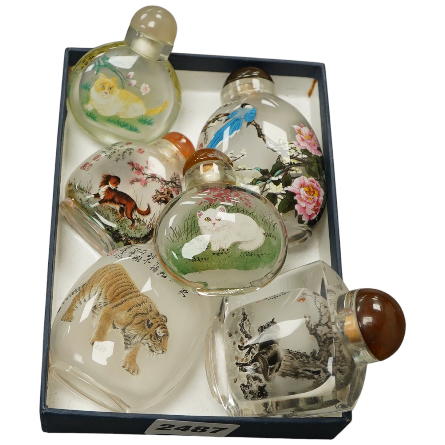 Six Chinese inside painted glass 'animal' snuff bottles